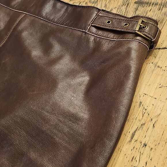 LAUNDRY‎ By SHELLI SEGAL Vtg Y2K Brown Genuine Leather Pencil Skirt Women's 8 - Picture 3 of 6
